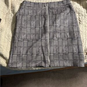 Alice Blue Black & White Plaid Mini Skirt with Front Zip